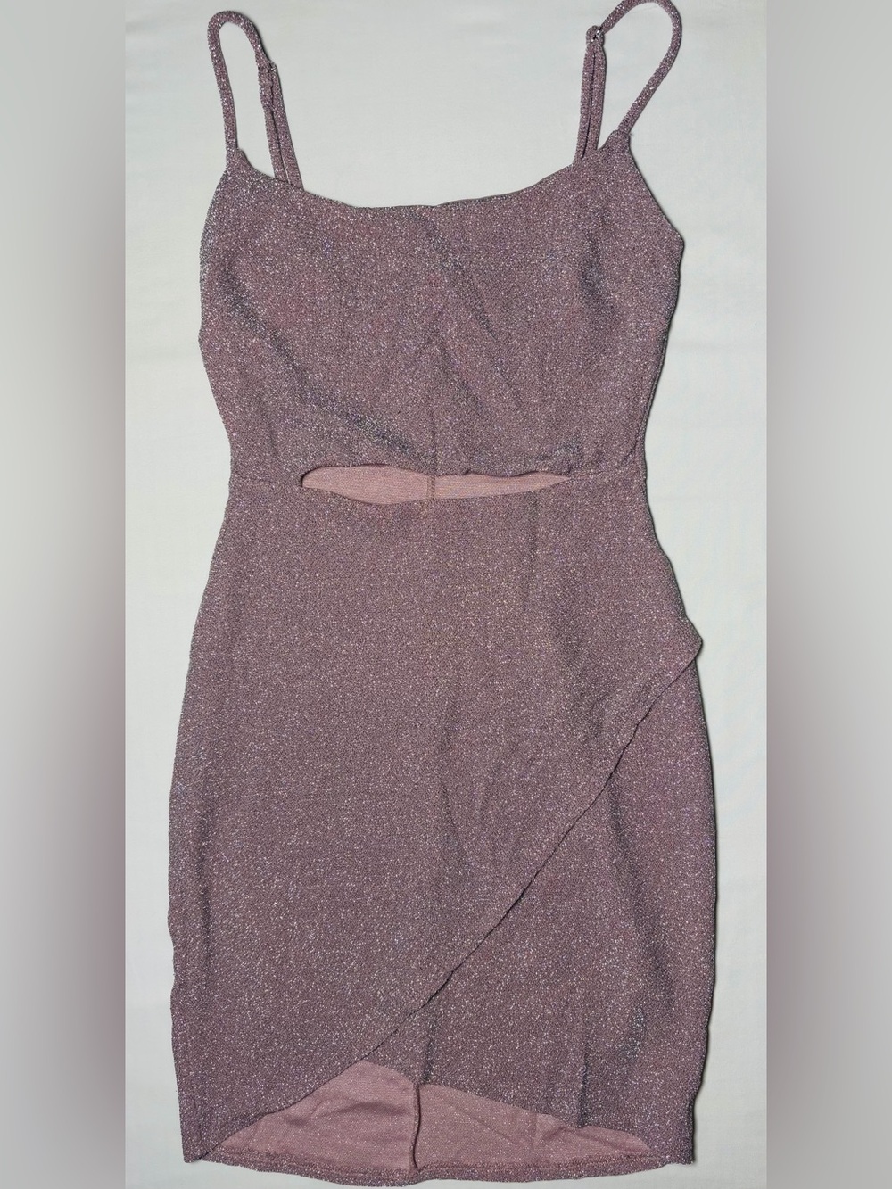 Blue Blush Sparkly Mini Dress Midriff Cut Out Women's XS Light Pink Very Good